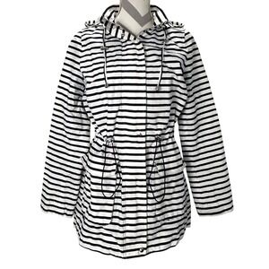 The Limited Striped Hooded Anorak Jacket Nautical Navy White Womens Size M